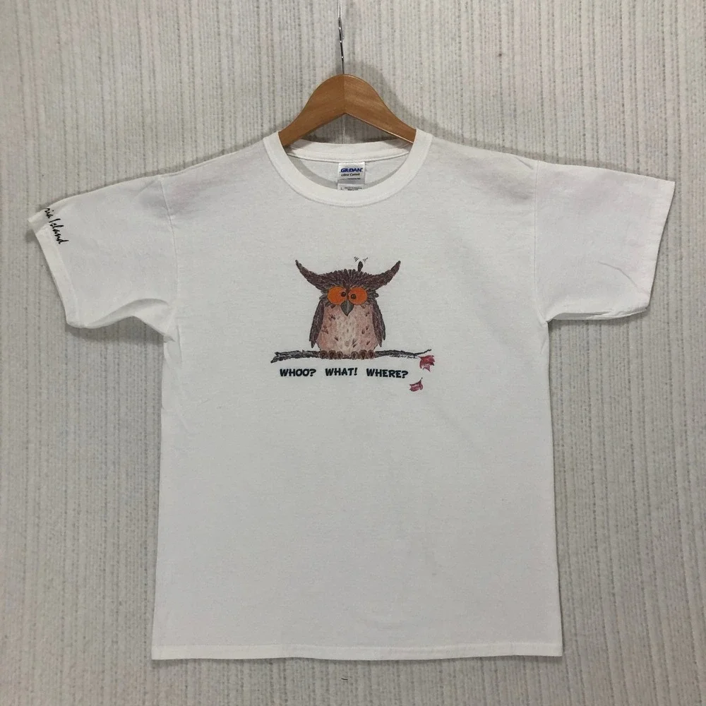 Anna Maria Island Owl Graphic T-Shirt Who What Where‎ Novelty Tee Youth L
